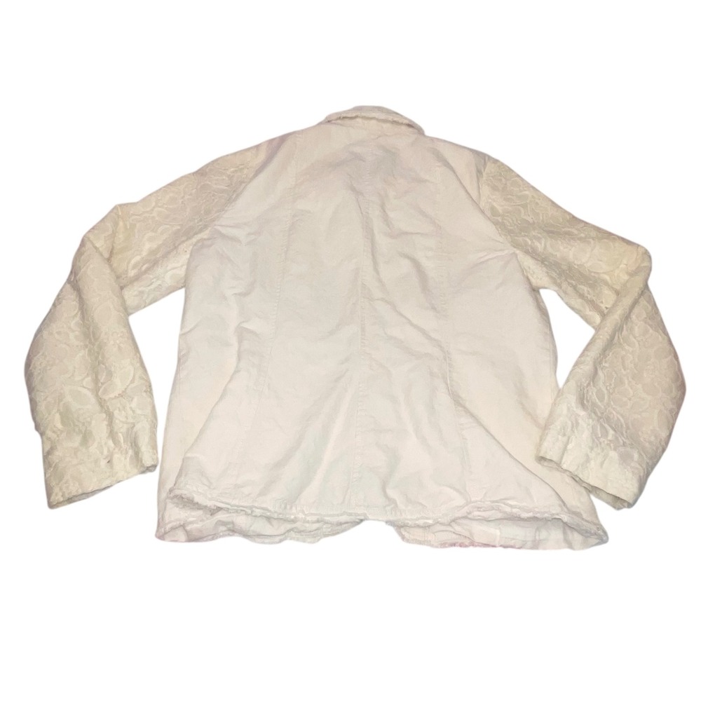 Sundance Cream Lace Trim Linen Cotton Blend Womens Jacket Blazer Size 16 Frayed - Picture 2 of 11